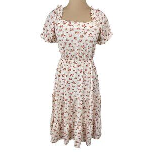 Monteau Midi Dress Ditsy Floral Size XS Peach Tiered Cottagecore
